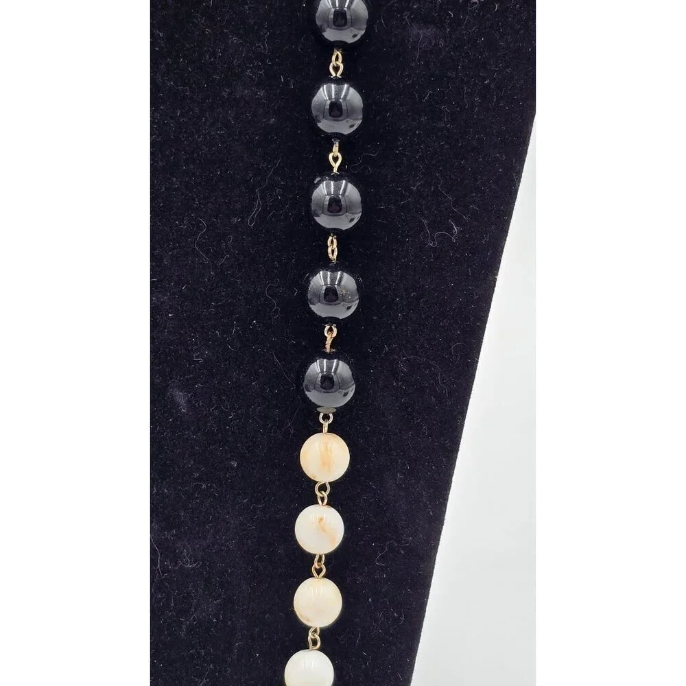 Ann Taylor Gold Tone Chain Necklace w/ Black White Beads & Rhinestone Accents
